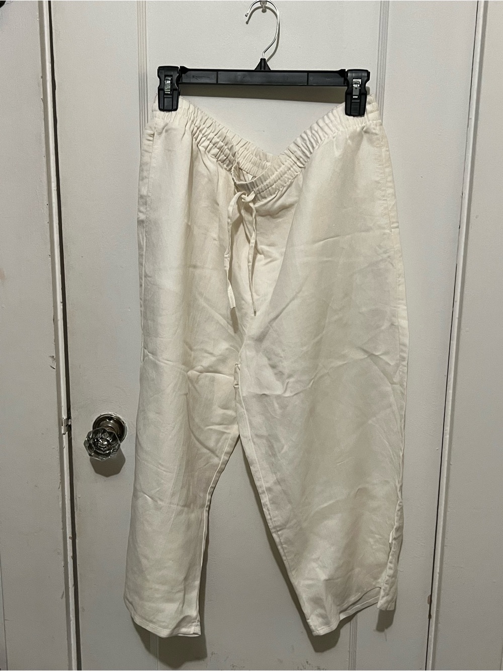 Relaxed Drawstring Linen Pants - Cream